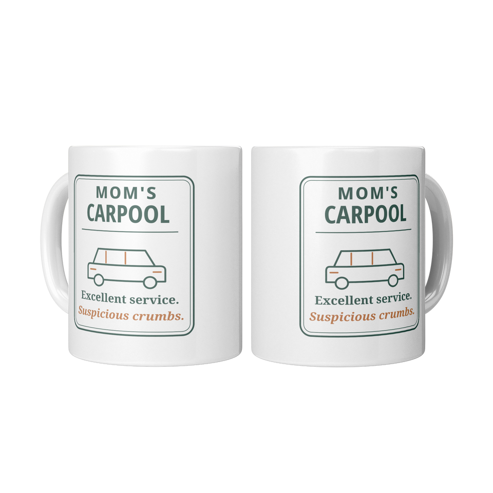 Carpool Crumbs Mom Mug - Funny Gift for Mom, White 11 oz