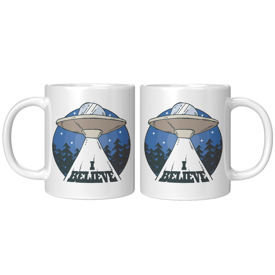 I Believe Alien Coffee Mug, Funny UFO Gift for Alien Believers Space Fans