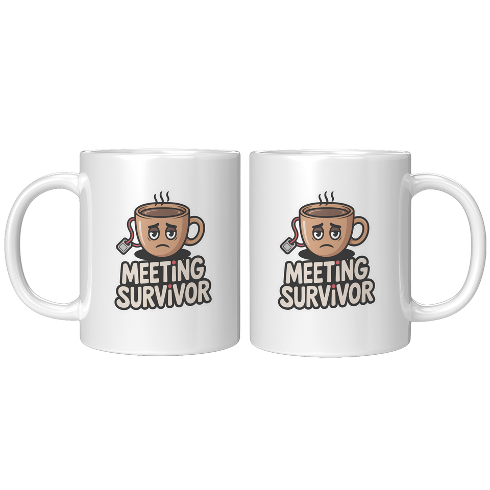 Meeting Survivor Coffee Mug, Funny Novelty Gift