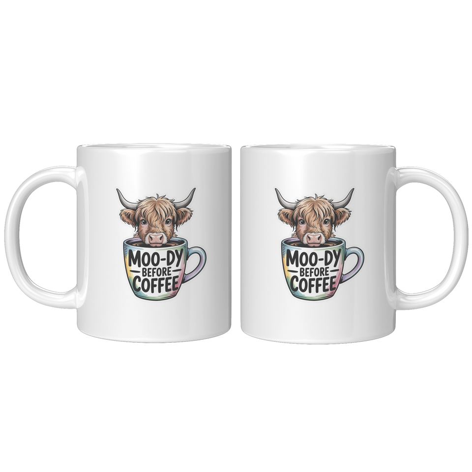 Moo-dy Before Coffee Coffee Mug, Funny Novelty Gift