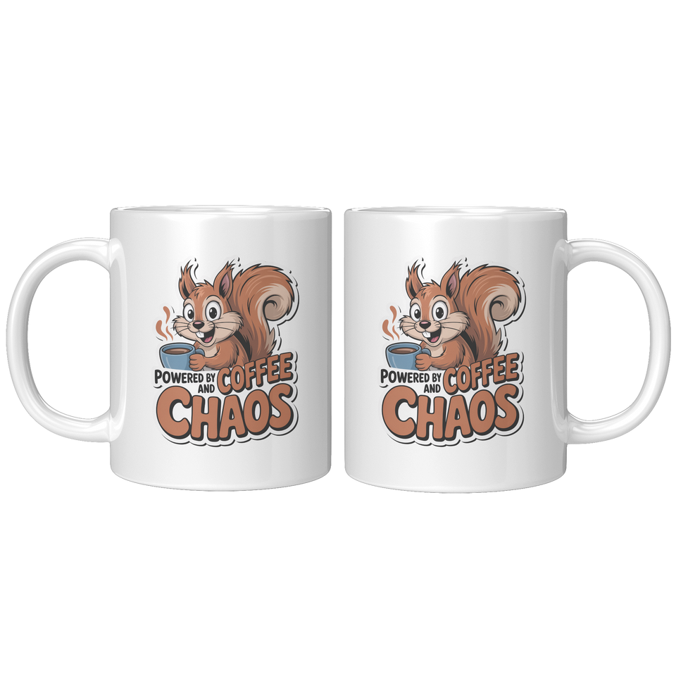 Powered By Coffee And Chaos Coffee Mug, Funny Novelty Gift