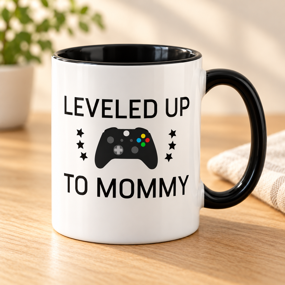 Leveled Up To Mommy Coffee Mug - New Mom Gift, 11 oz