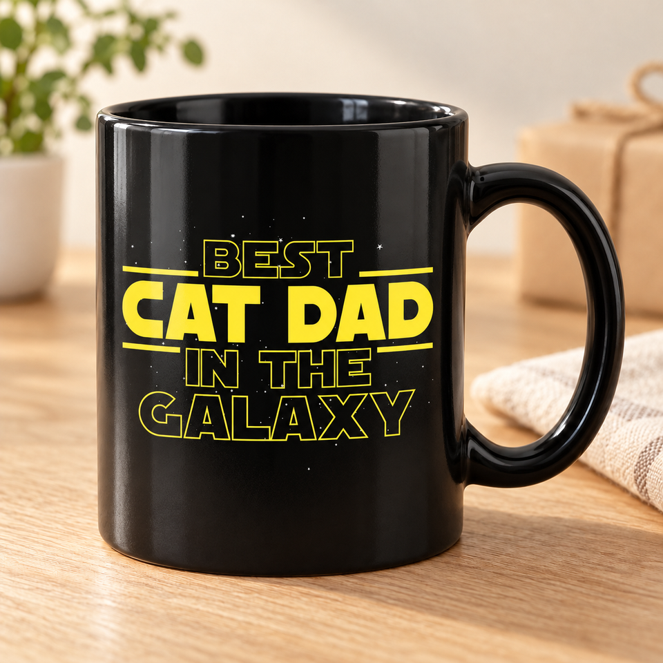 Best Cat Dad in the Galaxy Mug — Black, 11 oz