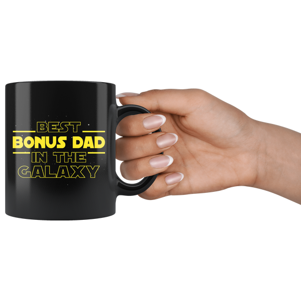 Best Bonus Dad In The Galaxy Coffee Mug Black 11oz Gifts for Stepdad Father's Day