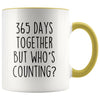 1st Anniversary Gifts One Year 365 Days Together But Who’s Counting? Funny Gift for Him Gift for Her $14.99 | Yellow Drinkware