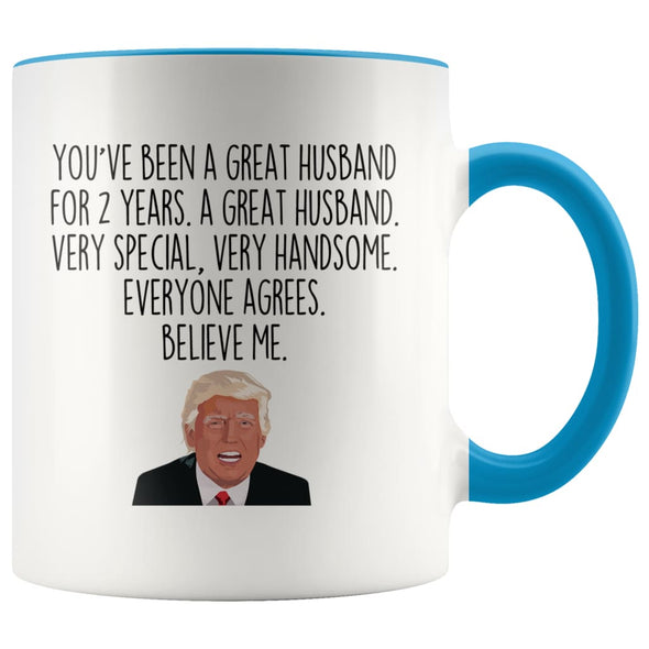 2 Year Anniversary Husband Gifts for Men Funny Trump Second Anniversary Gift for Him Coffee Mug Tea Cup $14.99 | Blue Drinkware