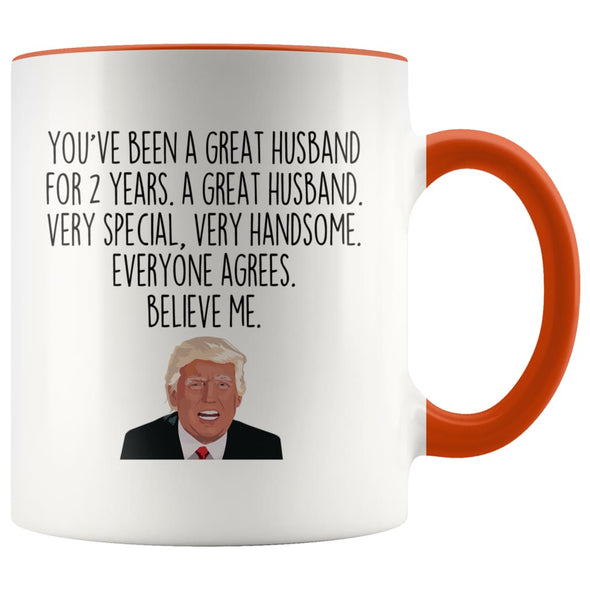 2 Year Anniversary Husband Gifts for Men Funny Trump Second Anniversary Gift for Him Coffee Mug Tea Cup $14.99 | Orange Drinkware