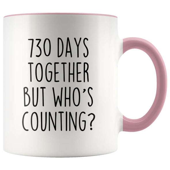 2nd Anniversary Gifts Two Year 730 Days Together But Who’s Counting? Funny 11oz Coffee Mug for Him | Gift for Her $14.99 | Pink Drinkware
