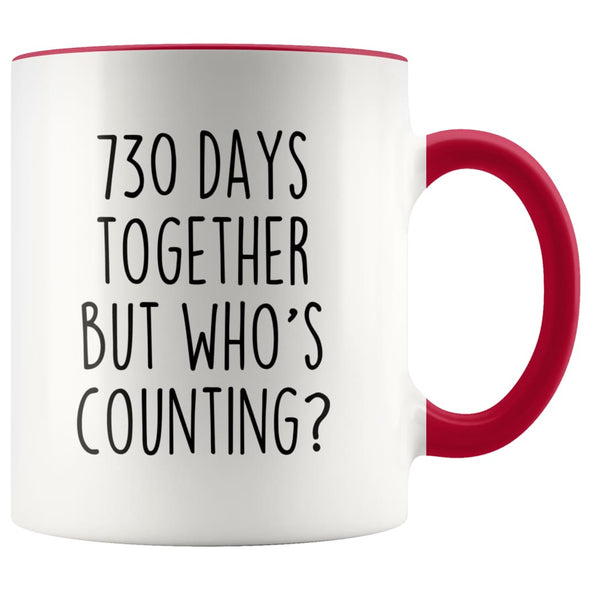 2nd Anniversary Gifts Two Year 730 Days Together But Who’s Counting? Funny 11oz Coffee Mug for Him | Gift for Her $14.99 | Red Drinkware