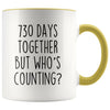 2nd Anniversary Gifts Two Year 730 Days Together But Who’s Counting? Funny 11oz Coffee Mug for Him | Gift for Her $14.99 | Yellow Drinkware