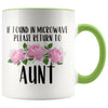 Aunt Gift Ideas for Birthday Christmas If Found In Microwave Please Return To Aunt Coffee Mug Tea Cup 11 ounce $14.99 | Green Drinkware