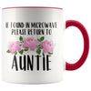 Auntie Gift Ideas for Birthday Christmas If Found In Microwave Please Return To Auntie Coffee Mug Tea Cup 11 ounce $14.99 | Red Drinkware