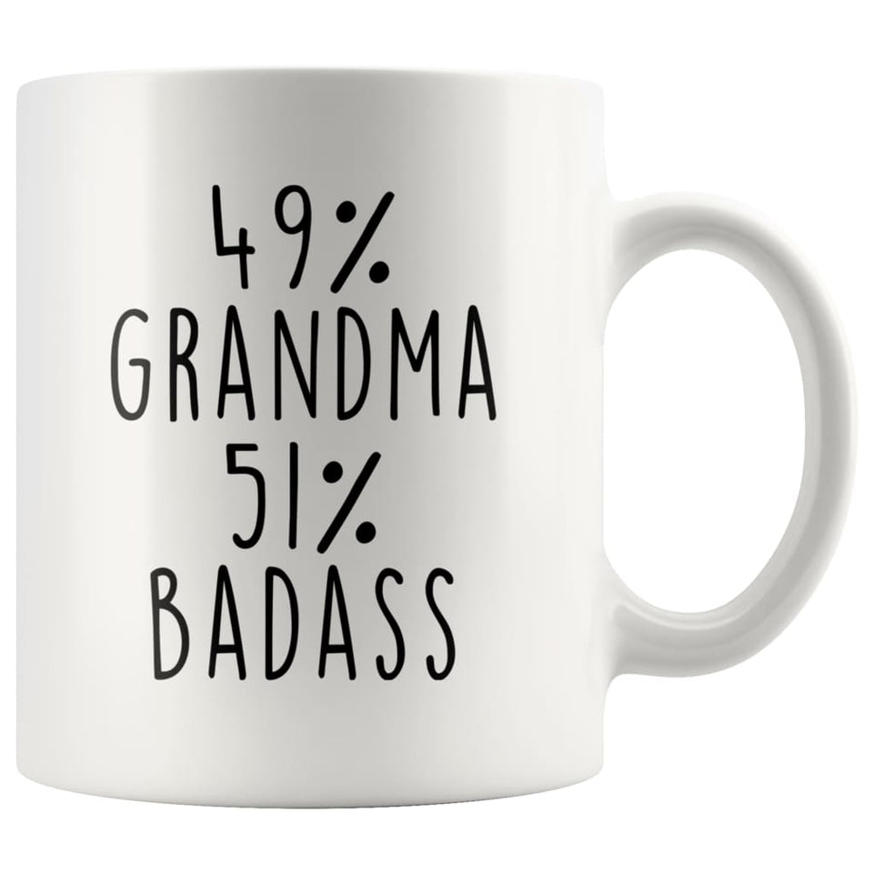 BackyardPeaks Grandma Gifts 49% Grandma 51% Badass Funny Gift for Grandma from Granddaughter Birthday Mothers Day Gift Idea Women Grandmother Coffee Mug Tea Cup White 11oz