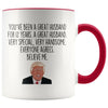 Best 12 Year Anniversary Gifts for Him | Funny Husband Donald Trump Coffee Mug 11oz $14.99 | Red Drinkware