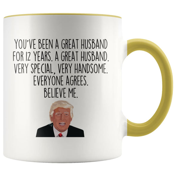 Best 12 Year Anniversary Gifts for Him | Funny Husband Donald Trump Coffee Mug 11oz $14.99 | Yellow Drinkware