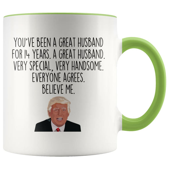 Best 14 Year Anniversary Gifts for Him | Funny Husband Donald Trump Coffee Mug 11oz $14.99 | Green Drinkware