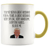 Best 14 Year Anniversary Gifts for Him | Funny Husband Donald Trump Coffee Mug 11oz $14.99 | Yellow Drinkware