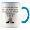 Best 6 Year Anniversary Gifts for Him | Funny Husband Donald Trump Coffee Mug 11oz $14.99 | Blue Drinkware