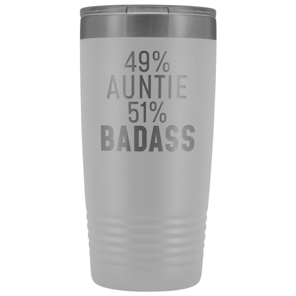 Best Auntie Gift: 49% Auntie 51% Badass Insulated Tumbler 20oz $29.99 | White Tumblers