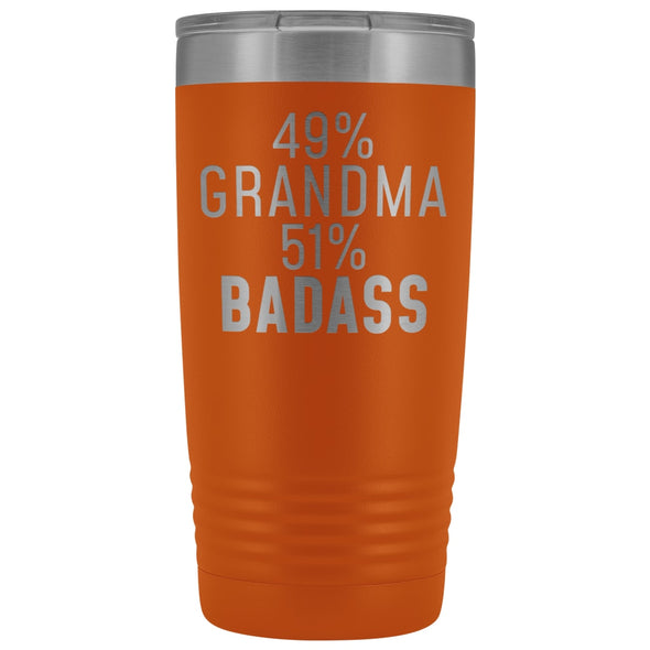 Best Grandma Gift: 49% Grandma 51% Badass Insulated Tumbler 20oz $29.99 | Orange Tumblers
