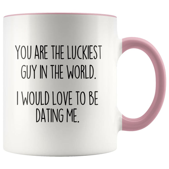 Boyfriend Gifts Christmas You Are The Luckiest Guy In The World I Would Love To Be Dating Me Funny Coffee Mug $14.99 | Pink Drinkware