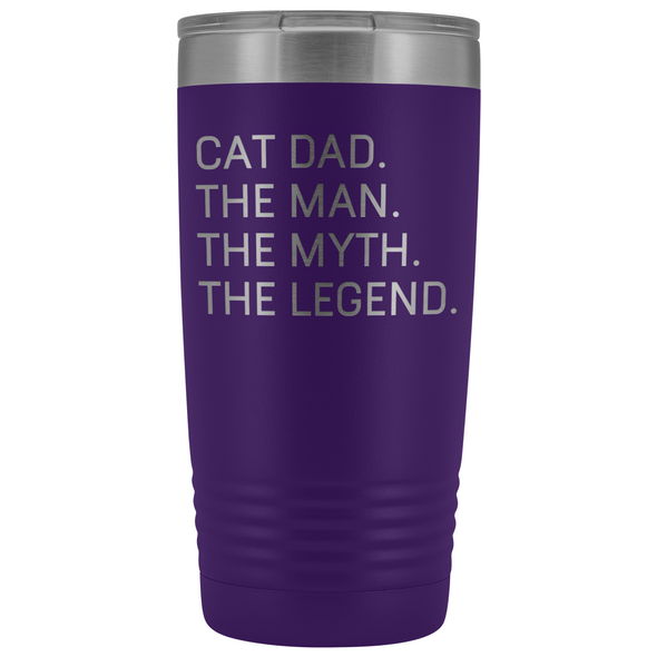 Cat Owner Gifts Men Cat Dad The Man The Myth The Legend Stainless Steel Vacuum Travel Mug Insulated Tumbler 20oz $31.99 | Purple Tumblers