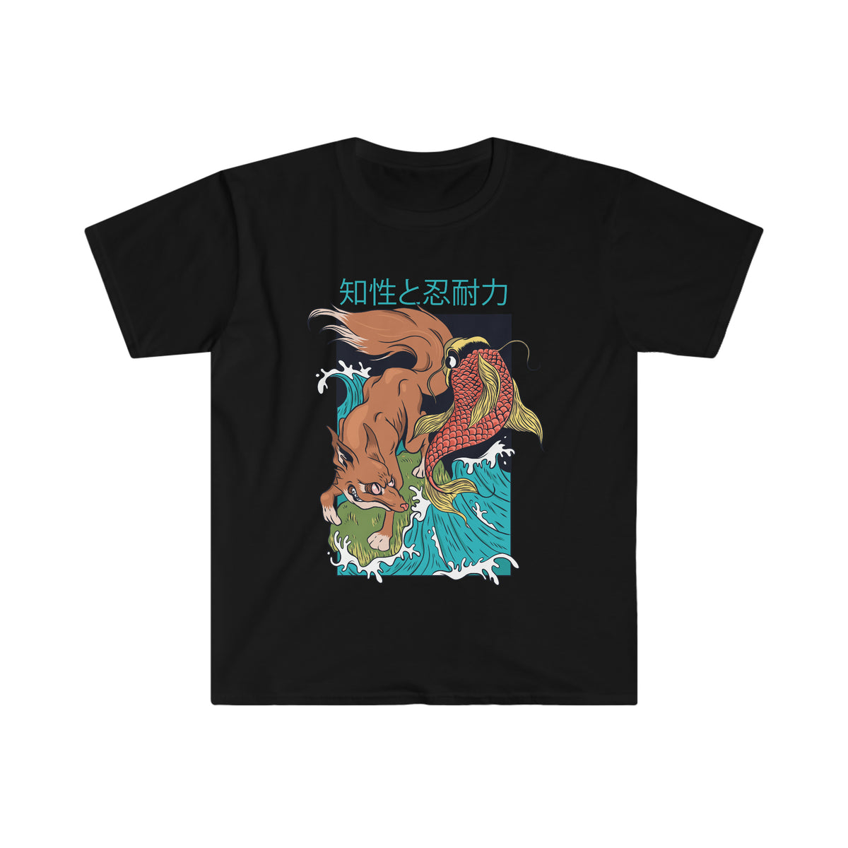 Japanese Vintage Style "Fox &amp; Koi Fish" Retro Japan Streetwear T-Shirt — photo 3
