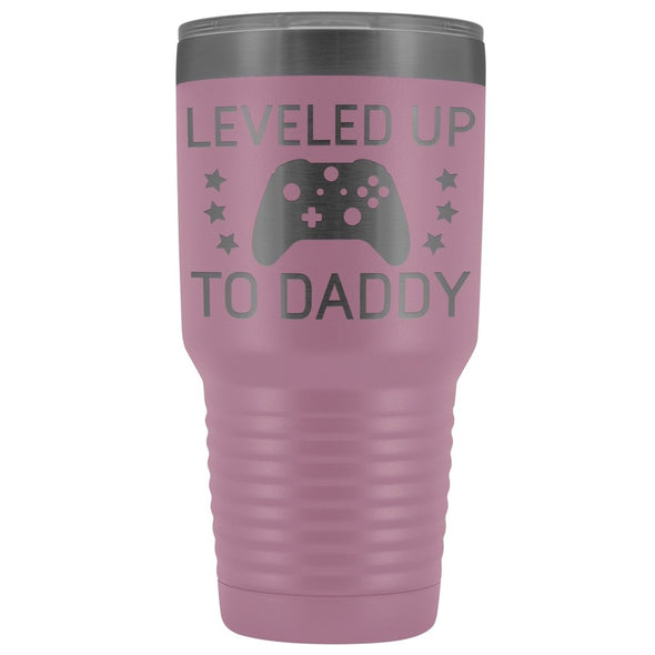 First Fathers Day or New Dad Gift: Leveled Up To Daddy Travel Mug Vacuum Tumbler $29.99 | Light Purple Tumblers