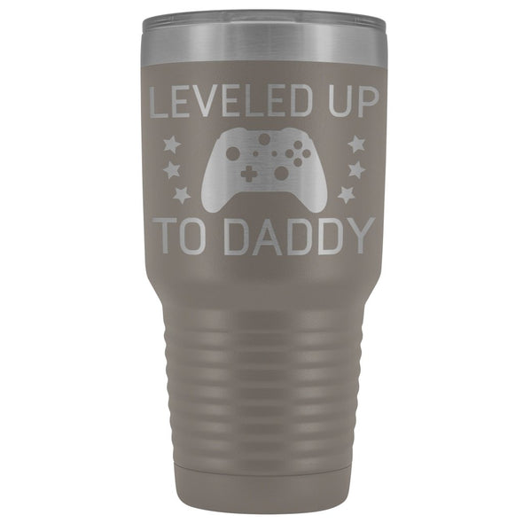 First Fathers Day or New Dad Gift: Leveled Up To Daddy Travel Mug Vacuum Tumbler $29.99 | Pewter Tumblers