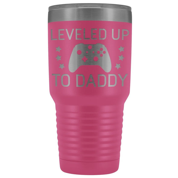 First Fathers Day or New Dad Gift: Leveled Up To Daddy Travel Mug Vacuum Tumbler $29.99 | Pink Tumblers