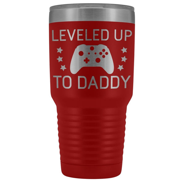 First Fathers Day or New Dad Gift: Leveled Up To Daddy Travel Mug Vacuum Tumbler $29.99 | Red Tumblers