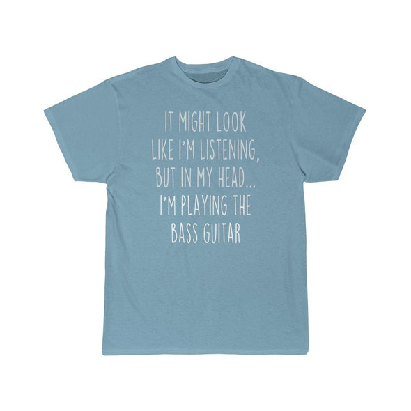 Funny Bass Guitar Player Shirt Best Bass Guitar T Shirt Gift Idea for Bass Guitarist Musician Unisex Fit T-Shirt $19.99 | Sky Blue / S