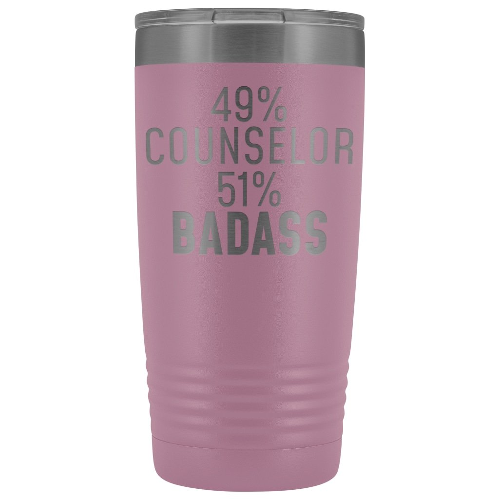 Funny Counselor Gift: 49% Counselor 51% Badass Insulated Tumbler 20oz $29.99 | Light Purple Tumblers