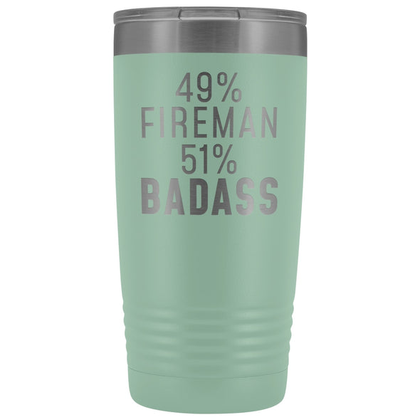 Funny Firefighter Gift: 49% Fireman 51% Badass Insulated Tumbler 20oz $29.99 | Teal Tumblers