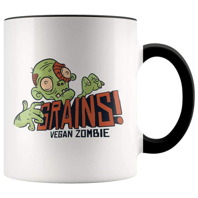 Funny Gift for Vegan | GRAINS! Vegan Zombie Coffee Mug $14.99 | Black Drinkware