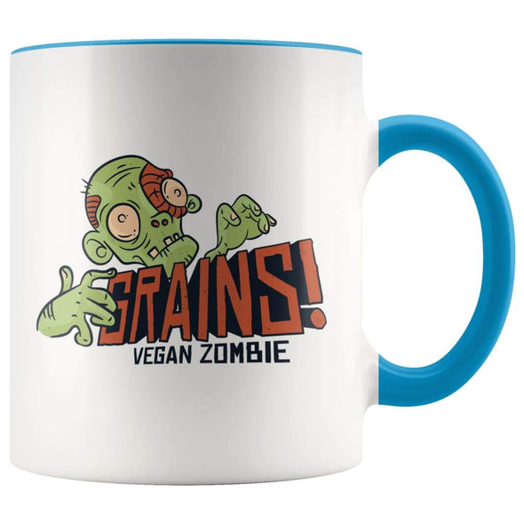 Funny Gift for Vegan | GRAINS! Vegan Zombie Coffee Mug $14.99 | Blue Drinkware