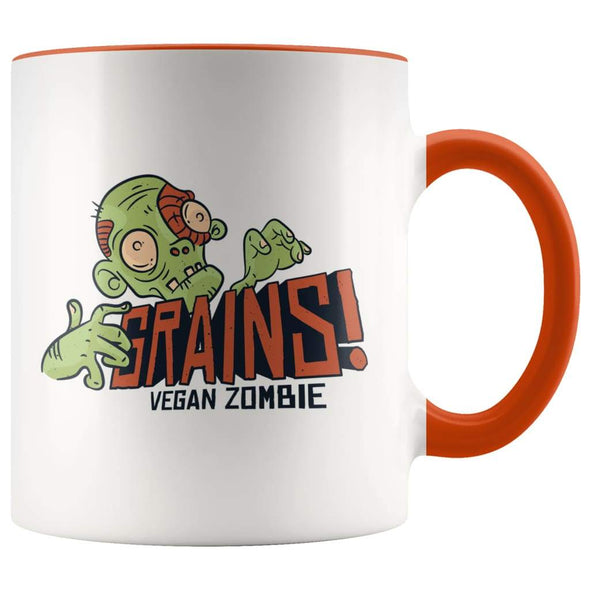 Funny Gift for Vegan | GRAINS! Vegan Zombie Coffee Mug $14.99 | Orange Drinkware