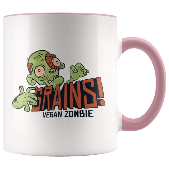 Funny Gift for Vegan | GRAINS! Vegan Zombie Coffee Mug $14.99 | Pink Drinkware