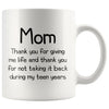 Funny Gifts for Mom Thank You Giving Me Life Mother’s Day Christmas Mom Gift Idea 11oz Coffee Mug $14.99 | White Drinkware