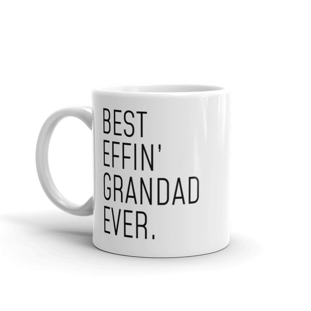 White “Best Effin’ Grandad Ever” mug with the handle on the left