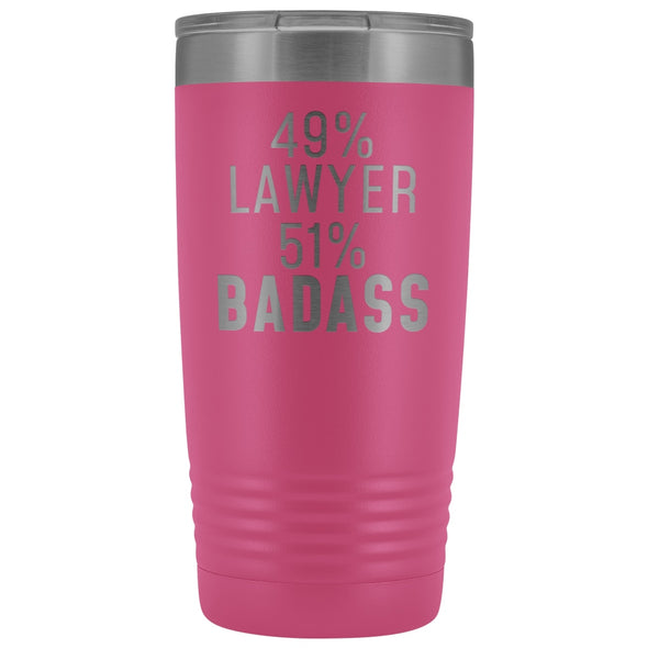 Funny Lawyer Gift: 49% Lawyer 51% Badass Insulated Tumbler 20oz $29.99 | Pink Tumblers