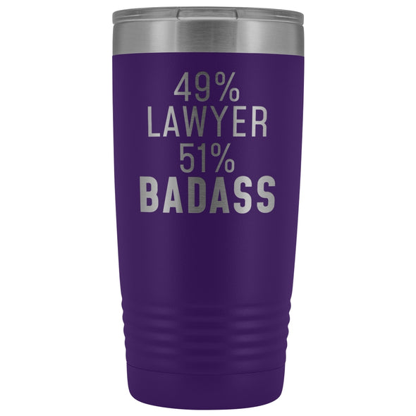 Funny Lawyer Gift: 49% Lawyer 51% Badass Insulated Tumbler 20oz $29.99 | Purple Tumblers