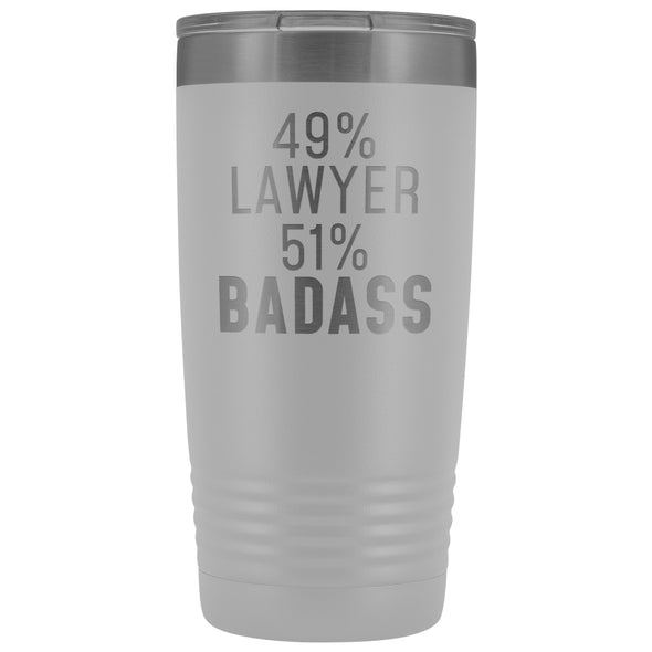 Funny Lawyer Gift: 49% Lawyer 51% Badass Insulated Tumbler 20oz $29.99 | White Tumblers
