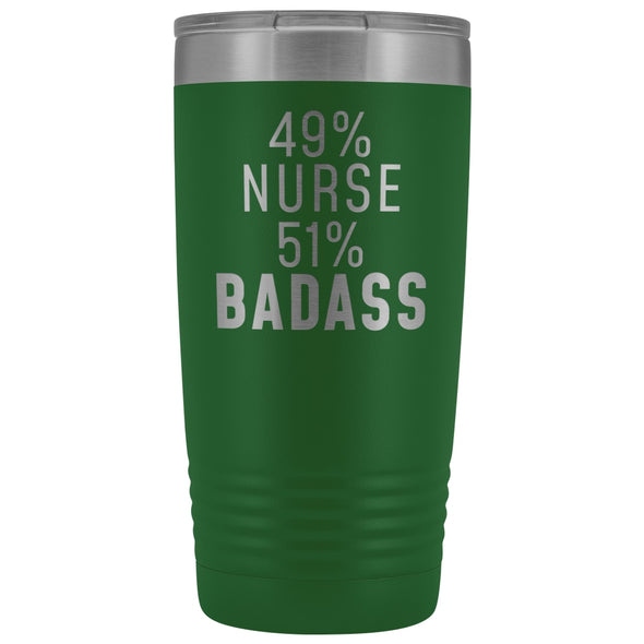 Funny Nurse Gift: 49% Nurse 51% Badass Insulated Tumbler 20oz $29.99 | Green Tumblers