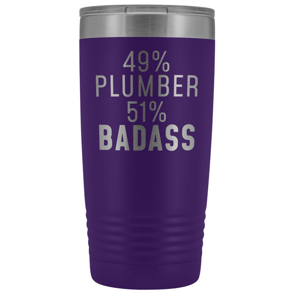 Funny Plumber Gift: 49% Plumber 51% Badass Insulated Tumbler 20oz $29.99 | Purple Tumblers