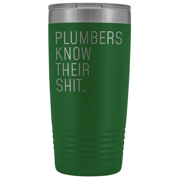 Funny Plumber Gift Plumbers Know Their Shit Personalized 20oz Insulated Travel Tumbler Mug $29.99 | Green Tumblers