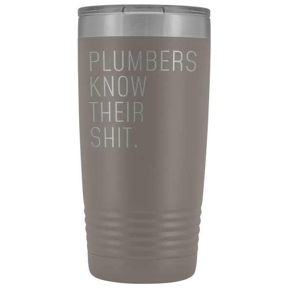 Funny Plumber Gift Plumbers Know Their Shit Personalized 20oz Insulated Travel Tumbler Mug $29.99 | Pewter Tumblers