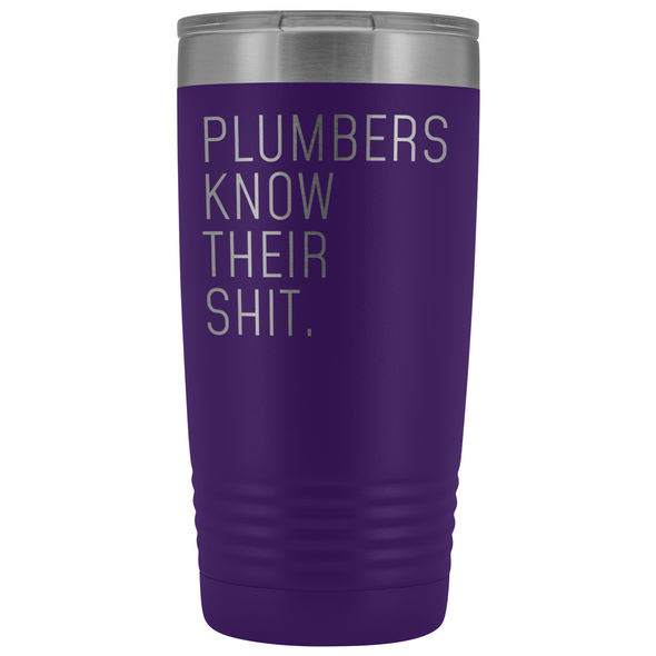 Funny Plumber Gift Plumbers Know Their Shit Personalized 20oz Insulated Travel Tumbler Mug $29.99 | Purple Tumblers