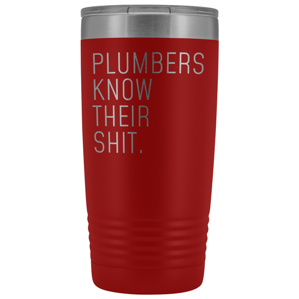 Funny Plumber Gift Plumbers Know Their Shit Personalized 20oz Insulated Travel Tumbler Mug $29.99 | Red Tumblers