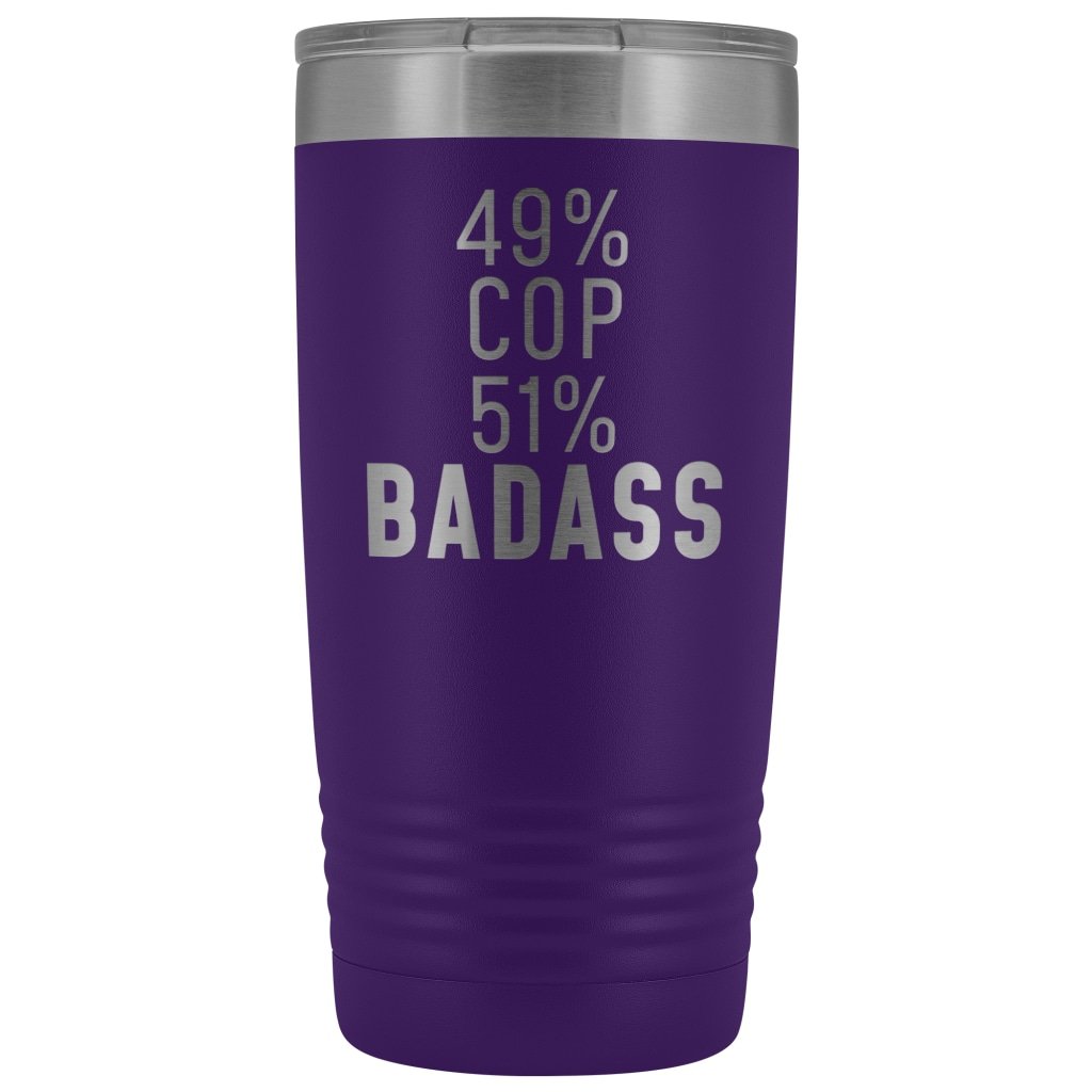 Funny Police Officer Gift: 49% Cop 51% Badass Insulated Tumbler 20oz $29.99 | Purple Tumblers